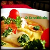 Buttered Prawns and dumplings Dressed with Gremolata in Pumpkin Puree in New York,NY