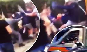 100 London school students involved in a mega street brawl! in New York,NY