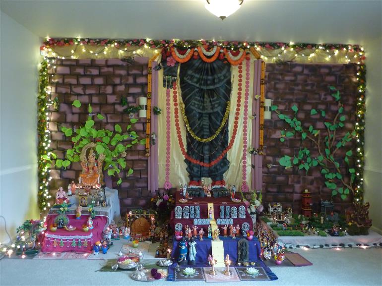 Navaratri Golu 2014 'Ancient Rock-cut Temple Wall' theme. Photos in Redmond,wa